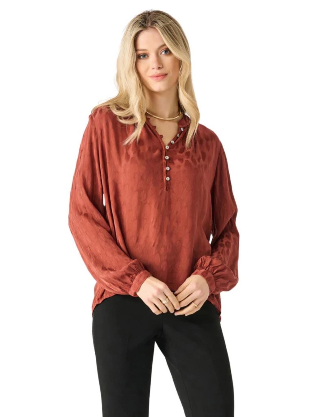 Cloth & Stone Anthropologie Rust Button Front Blouse XS Viscose Boho Top